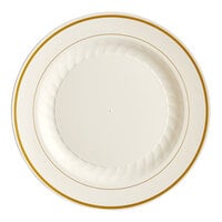 WNA Comet MP10IPREM 10 1/4" Ivory Masterpiece Plastic Plate with Gold Accent Bands - 12/Pack