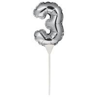 Creative Converting 337513 9" Silver "3" Balloon Cake Topper