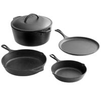 Lodge 5-Piece Pre-Seasoned Cast Iron Cookware Set - Includes 8" and 10 1/4" Skillets, 10 1/2" Griddle, and 5 Qt. Dutch Oven