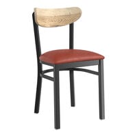 Lancaster Table & Seating Boomerang Series Black Finish Chair with Burgundy Vinyl Seat and Driftwood Back