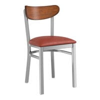 Lancaster Table & Seating Boomerang Series Clear Coat Finish Chair with Burgundy Vinyl Seat and Antique Walnut Wood Back