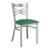 Lancaster Table & Seating Clear Coat Finish Cross Back Chair with 2 1/2" Green Vinyl Padded Seat