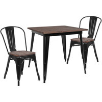 Flash Furniture CH-WD-TBCH-18-GG 31 1/2" Square Black Rustic Galvanized Steel and Wood Table with 4 Stacking Chairs