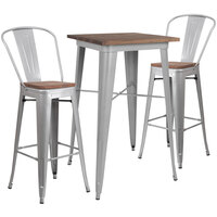 Flash Furniture CH-WD-TBCH-2-GG 23 1/2" Square Rustic Galvanized Steel and Wood Bar Height Table with 2 Barstools