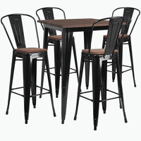 Flash Furniture CH-WD-TBCH-19-GG 31 1/2" Square Black Rustic Galvanized Steel and Wood Bar Height Table with 4 Barstools