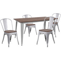 Flash Furniture CH-WD-TBCH-13-GG 30 1/4" x 60" Rustic Galvanized Steel and Wood Table with 4 Stacking Chairs