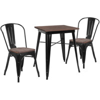Flash Furniture CH-WD-TBCH-15-GG 23 1/2" Square Black Rustic Galvanized Steel and Wood Table with 2 Stacking Chairs