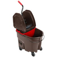 Rubbermaid WaveBrake® 35 Qt. Brown Mop Bucket with Down Press Wringer and Red Dirty Water Bucket