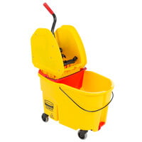 Rubbermaid WaveBrake® 44 Qt. Yellow Mop Bucket with Down Press Wringer and Red Dirty Water Bucket