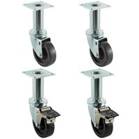 4 inch Swivel Adjustable Height Plate Casters for Fryers - 4/Set