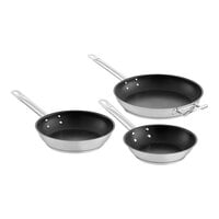 Vigor SS1 Series 3-Piece Induction Ready Stainless Steel Non-Stick Fry Pan Set - 8", 9 1/2", and 12" Frying Pans
