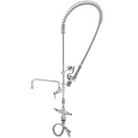 T&S B-0113-12-CRVBC EasyInstall Deck Mounted 46" High Pre-Rinse Faucet with Flex Inlets, Low Flow Spray Valve, 44" Hose, 12" Add-On Faucet, Vacuum Breaker, and 6" Wall Bracket