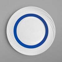 Schonwald 9181824-62971 Donna Senior 9 1/2" White and Dark Blue Porcelain Special Rim Plate - 6/Case
