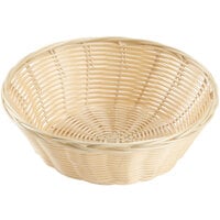 Thunder Group 8" Round Natural-Colored Rattan Basket - 12/Case