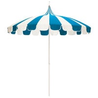 California Umbrella SMPT 852 SUNBRELLA 1 Pagoda 8 1/2' Round Push Lift Umbrella with 1 1/2" Aluminum Pole - Sunbrella 1A Canopy - Natural and Pacific Blue Fabric