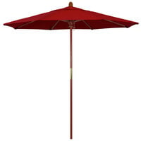 California Umbrella MARE 758 SUNBRELLA 2A Grove 7 1/2' Round Push Lift Umbrella with 1 1/2" Hardwood Pole - Sunbrella 2A Canopy - Jockey Red Fabric