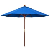 California Umbrella MARE 908 OLEFIN Grove 9' Round Push Lift Umbrella with 1 1/2" Hardwood Pole - Olefin Canopy - Royal Blue Fabric