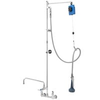 T&S B-0140-08 Wall Mounted 51 3/4" High Pre-Rinse Faucet with Adjustable 8" Centers, Ergonomic Spray Valve, Balancer, 68" Hose, 12" Add-On Faucet, Vacuum Breaker, and 6" Wall Bracket