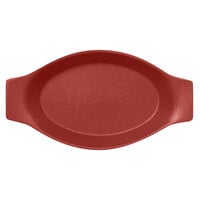 RAK Porcelain NFOPOD20DR Neo Fusion 7 7/8" x 4 5/16" Magma Dark Red Porcelain Oval Dish with Handles - 12/Case