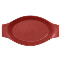 RAK Porcelain NFOPOD30DR Neo Fusion 11 13/16" x 6 5/16" Magma Dark Red Porcelain Oval Dish with Handles - 6/Case