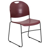 Flash Furniture RUT-188-BY-GG Hercules Series Burgundy Ultra-Compact Stack Chair with Black Frame
