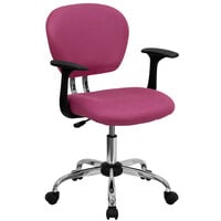 Flash Furniture H-2376-F-PINK-ARMS-GG Mid-Back Pink Mesh Office Chair with Nylon Arms and Chrome Base