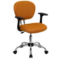 Flash Furniture H-2376-F-ORG-ARMS-GG Mid-Back Orange Mesh Office Chair with Nylon Arms and Chrome Base