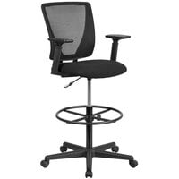 Flash Furniture GO-2100-A-GG Mid-Back Black Mesh Drafting Chair with Adjustable Arms and Foot Ring