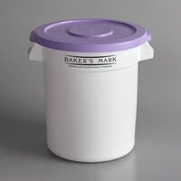 Baker's Lane 10 Gallon / 160 Cup White Round Ingredient Storage Bin with Purple Allergen-Free Lid