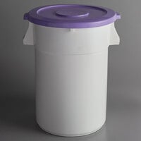 Baker's Mark Allergen-Free 44 Gallon / 700 Cup White Round Ingredient Storage Bin with Purple Snap-On Lid