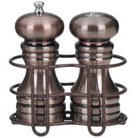 Chef Specialties 90055 5 7/8" Burnished Copper Pepper Mill / Salt Shaker Set with Holder