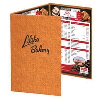 Menu Solutions WK130A Water Street Wicker 5 1/2" x 8 1/2" Customizable 3 View Continuous Menu Cover