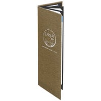 Menu Solutions WK160BD Water Street Wicker 4 1/4" x 14" Customizable Quad Panel 6 View Booklet Menu Cover