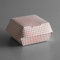 4 inch x 4 inch x 2 3/4 inch Red Plaid / Star Hinged Paper Burger Box - 500/Case