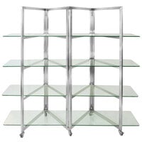 Eastern Tabletop ST1880G 80" x 18" x 72" Stainless Steel Square Rolling Buffet Set with Glass Shelves