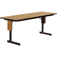 Correll 24" x 60" Medium Oak Finish Rectangular High Pressure Folding Seminar Table with Panel Leg