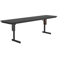 Correll 24" x 96" Black Granite Finish Rectangular High Pressure Folding Seminar Table with Panel Leg