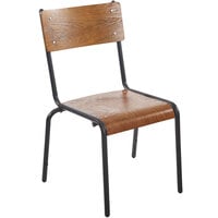 BFM Seating Nash Stackable Side Chair with Sand Black Frame and Autumn Ash Veneer Wood Seat and Back