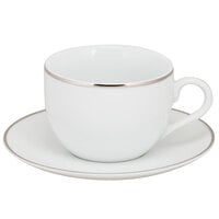 10 Strawberry Street CPSL0009 Coupe Silver Line 6 oz. Silver Porcelain Coffee Cup and Saucer Set - 24/Case