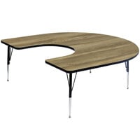 Correll 60" x 66" Horseshoe Colonial Hickory Finish 19" - 29" Adjustable Height Premium Laminate High Pressure Top Activity Table