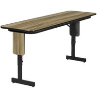 Correll 18" x 60" Colonial Hickory Finish Premium Laminate Adjustable Height High Pressure Folding Seminar Table with Panel Legs