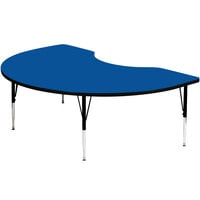Correll 72" x 48" Kidney 19" - 29" Blue Finish Adjustable Height High-Pressure Top Activity Table