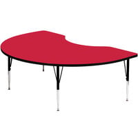 Correll 72" x 48" Kidney 19" - 29" Red Finish Adjustable Height High-Pressure Top Activity Table