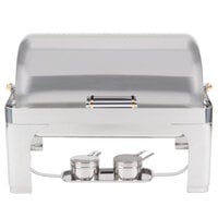 Vollrath 46080 9 Qt. New York, New York Roll Top Chafer Full Size with Brass Trim