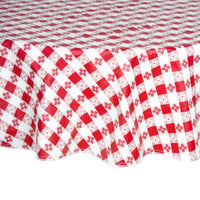Intedge 60" Round Red Gingham Vinyl Table Cover with Flannel Back