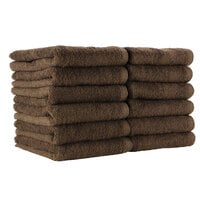 Monarch Brands 16" x 27" 100% Ring Spun Cotton Brown Bleach-Safe Hand Towel 2.5 lb. - 12/Pack