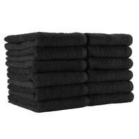 Monarch Brands 16" x 27" 100% Ring Spun Cotton Black Bleach-Safe Hand Towel 2.5 lb. - 12/Pack