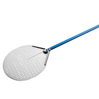 GI Metal Azzurra 14" Anodized Aluminum Round Perforated Pizza Peel with 70" Handle A-37F/180