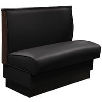 American Tables & Seating 45 1/2" Long Black Plain Single Back Fully Upholstered Booth with Wood End Caps - 36" High