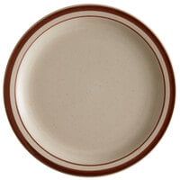 Libbey DSD-8 Desert Sand 9" Brown Speckle Ivory (American White) Narrow Rim Stoneware Plate with Brown Bands - 24/Case